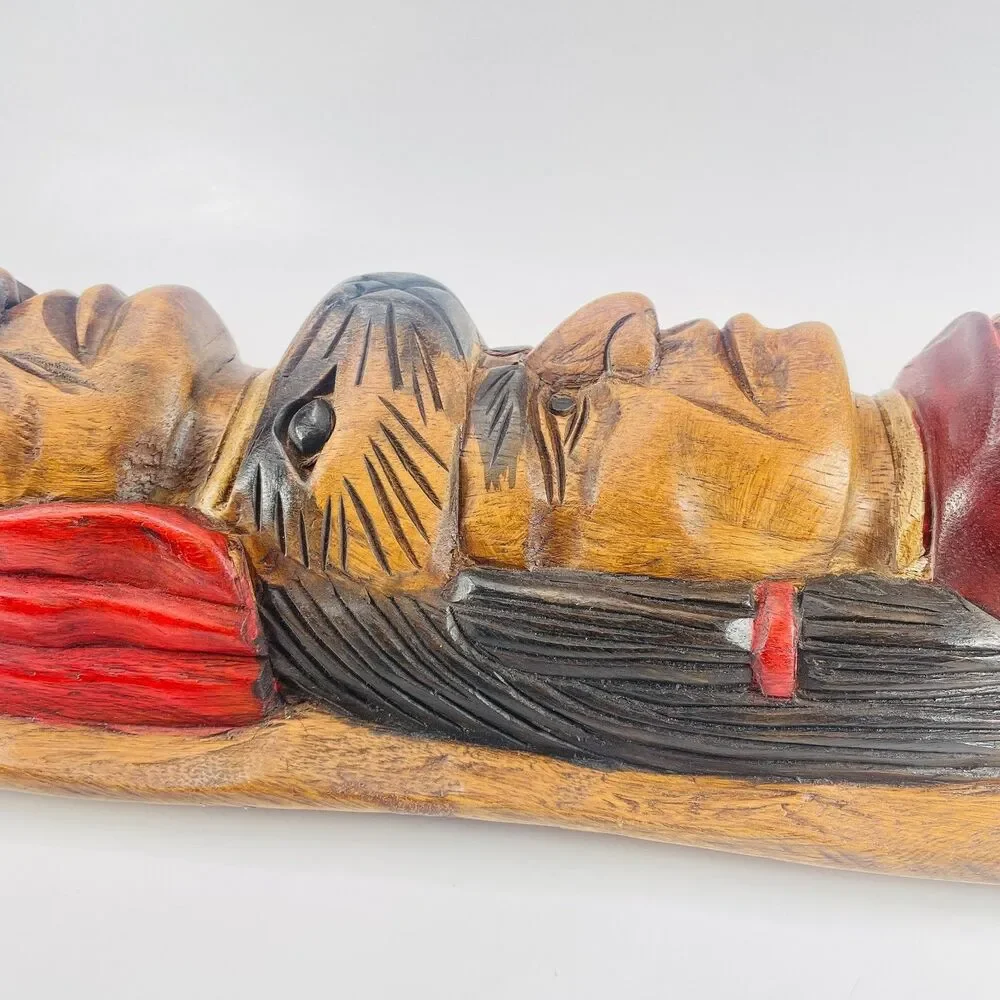 Native American 3-Face Wood Totem Pole Beaver Hand Carved Sculpture 16